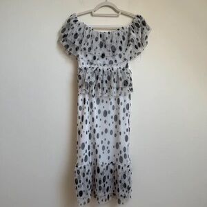 River Island Monochrome Polka Dot Ruffle Midi Dress